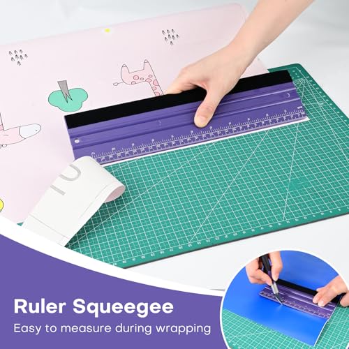 Image of NEWISHTOOL 2 PCS Felt Squeegee for Vinyl Wrapping and Measuring with Different Length, Purple Ruler Scraper Carbon Fiber Car Wrap Application Window Tint PPF Installation Wallpaper Smoothing Tools
