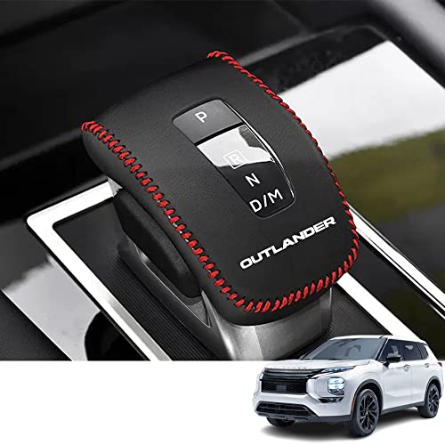 Bmolpt Custom Interior Accessories for Mitsubishi Outlander 2022 2023 2024 Leather Car Gear Shift Knob Cover Protector Trim(Red Stitching)