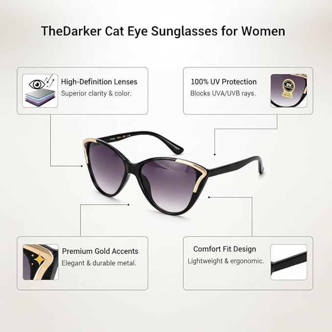 Image of Cat Eye Sunglasses for Women | UV400 Protection Trendy Style Shades | Lightweight Fashion Eyewear for Travel, Driving & Everyday