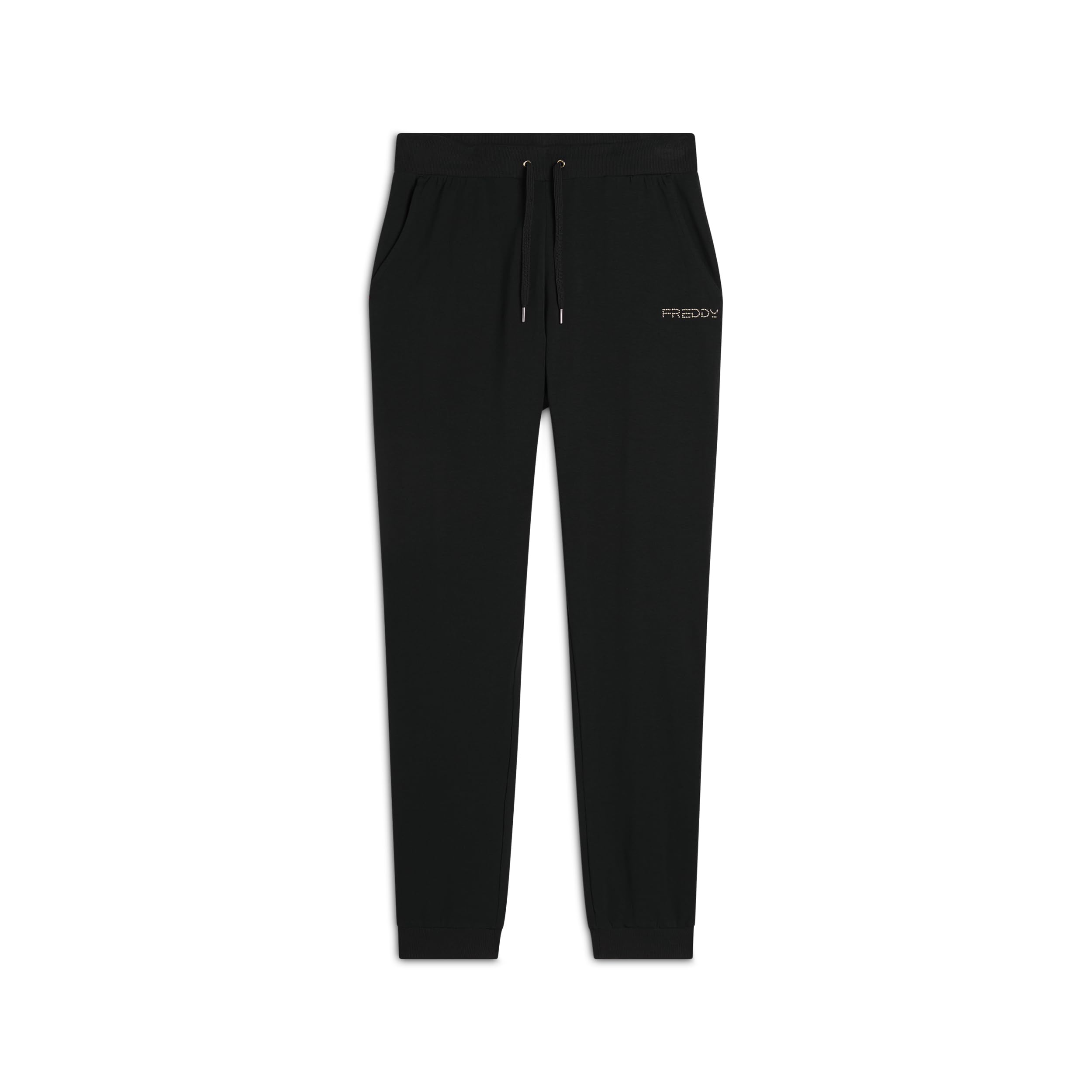 FREDDY Pantaloni Donna in Jersey con Fondo a Polsino - Logo Perline Dorate