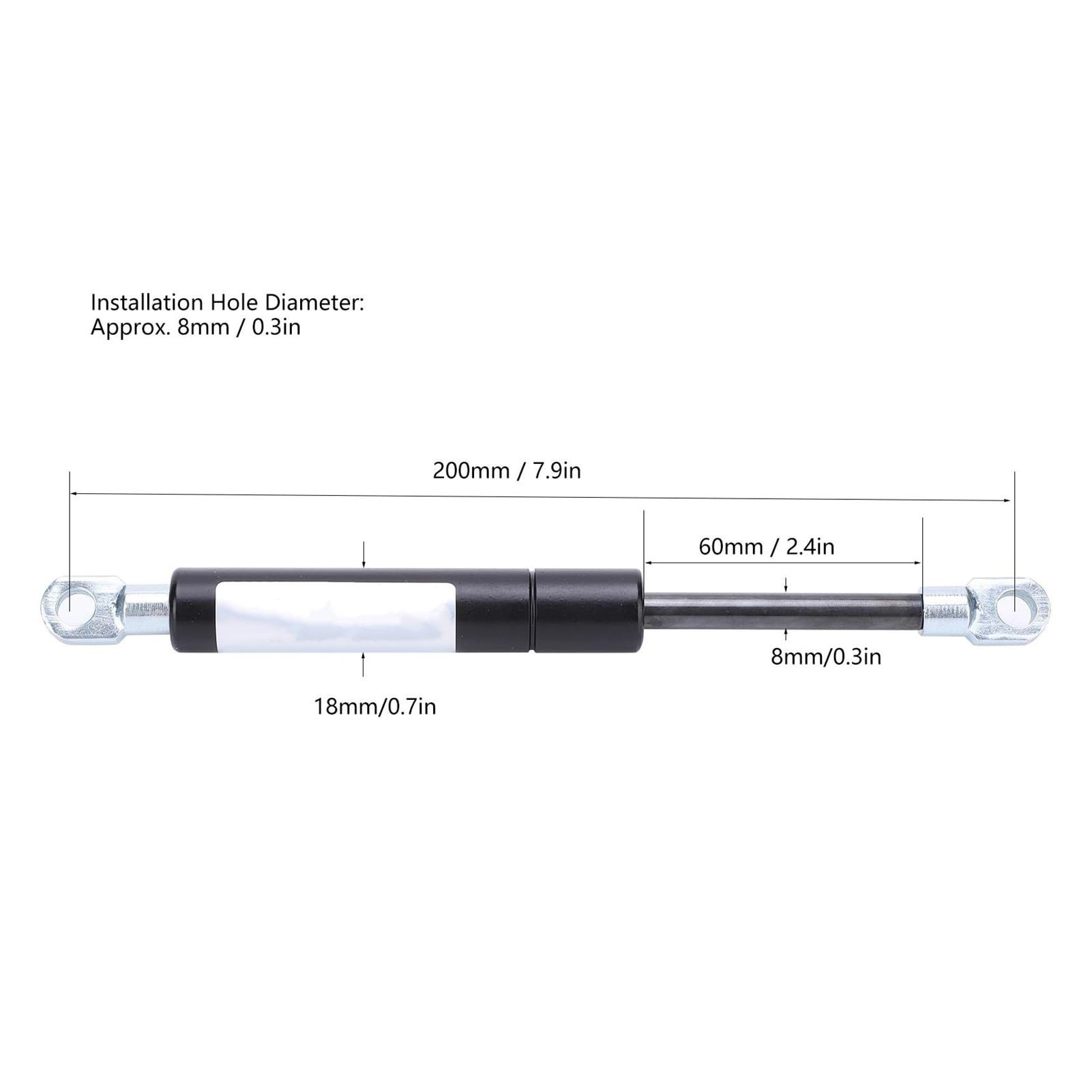 Vérin à Gaz 200x60x18mm - Support Hydraulique Capot Voiture - 100-600N - Nitruration QPQ - Acier Épais