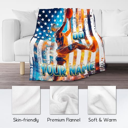 Basketball Blanket for Boys, Custom Kids Blankets, Personalized Gifts with Name, Sports Theme Throw, Soft Fleece Throw for Team Player, 40"x50"