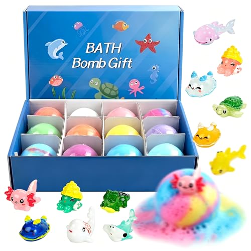 Bath Bomb Gift Set For Kids 12 Stück Badekugeln badebomben kinder mit überraschung Bunte Badesalz Kugeln In Tierform Natrual und organische Blase Bad Bomben Ideal Geburtstag für Jungen Mädchen