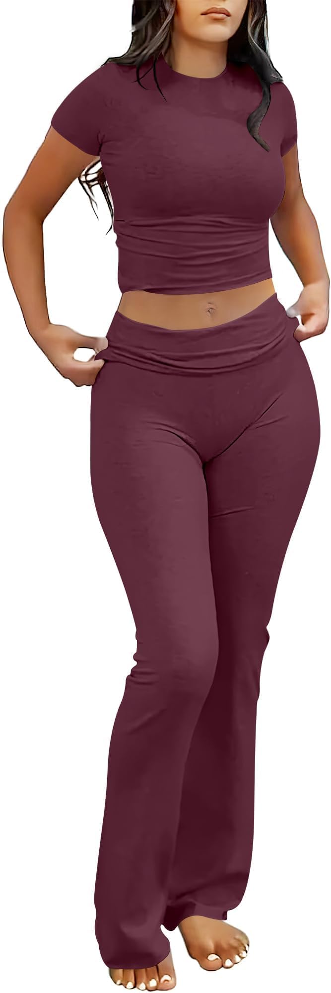 Lounge Sets for Women 2 Piece Foldover Yoga Flare Leggings Pants Crop Tops Casual Y2K Outfits Matching Tracksuit Set