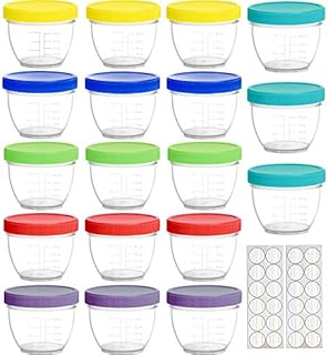 Youngever 18 Pack 120ML Baby Food Storage, Re-usable Baby Food Containers with Lids and Labels, 9 Assorted Colors