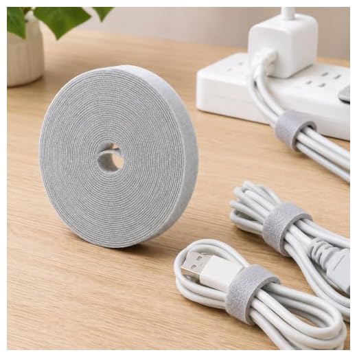 Reusable Cable Management Tie Roll, Hook and Loop Cord Organizer, Adjustable Multi Purpose Strap, For Organizing Wires, Data Cable Storage, Home Office Use,Grey