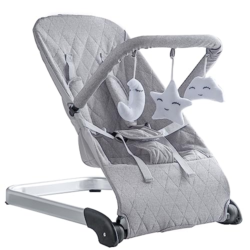 Image of Baby Bouncer,Foldable Bouncer Seat for Babies, Infants Bouncy Seat with Removable Fabric Cover,Natural Vibrations (GRYE)