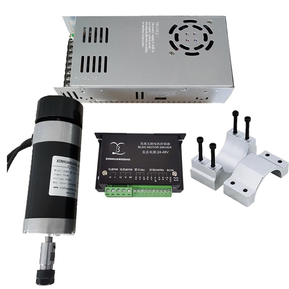 Xinhuangduo Black - Brushless Spindle Motor Kit Dc 48V 500W Er11 Or Er16 Brushless Spindle + 57Mm Clamp Bracket With Screws + 48V Dc Brushless Motor Driver 10.5A Supply