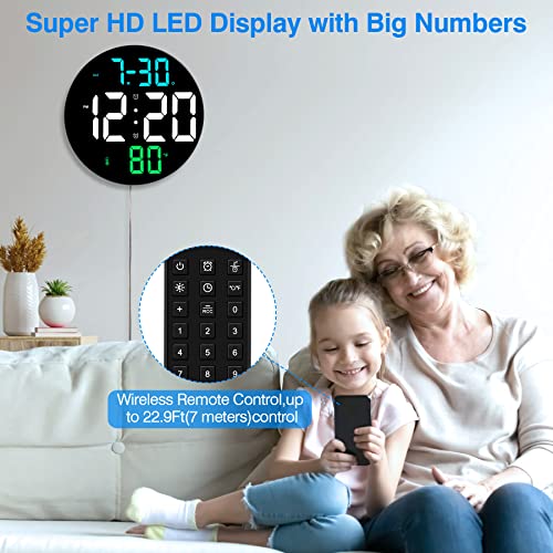 Amgico Large Digital Wall Clock, 9 Inch Digital Clock Large Display, 4 Level Brightness, Temperature, Remote Control, Date, Indoor, 12/24H, Led Alarm Clock For Bedrooms, Office,Elderly #TOP2