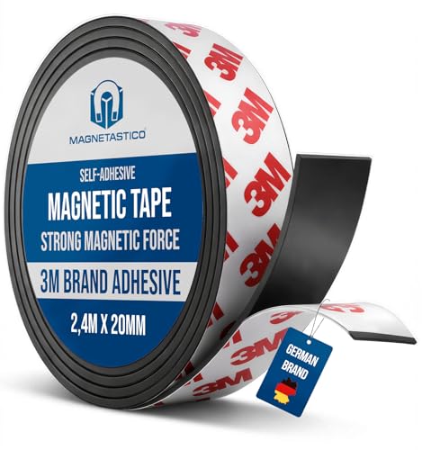 Magnetastico| Bande magnetique adhesive 20mm x 2,4 m avec Colle 3M| Bande aimantée adhésive pour organiser| Bande Magnétique Autocollante Scotch Aimanté Adhesif Rouleau Aimanté Adhésif puissante ruban