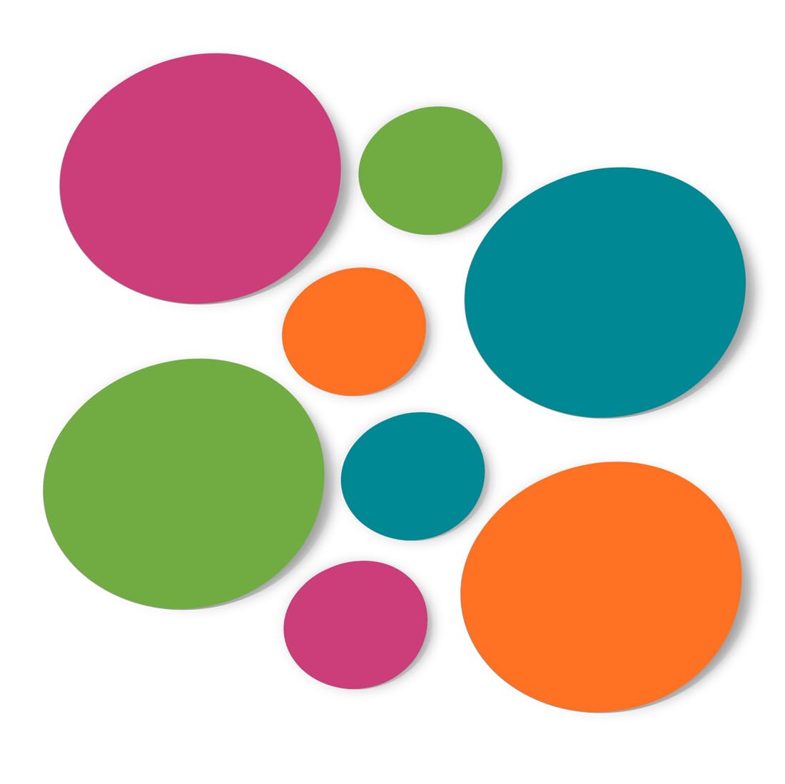 Hot Pink/Lime Green/Orange/Turquoise Vinyl Wall Stickers - 2 & 4 inch Circles (60 Decals)
