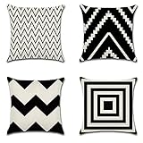 Photo Gallery fomaiself 4 federe per cuscino in lino con motivo geometrico nero, 45 x 45 cm, con stampa su un lato, per casa, ufficio, divano, auto, giardino Photo Gallery fomaiself 4 federe per cuscino in lino con motivo geometrico nero, 45 x 45 cm, con stampa su un lato, per casa, ufficio, divano, auto, giardino