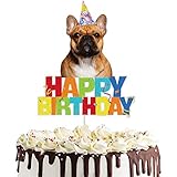 KEWEYA Dog Happy Birthday Cake Topper Puppy Pet Themed Bday Party Cake Decor Pug Colorful Glitter Th