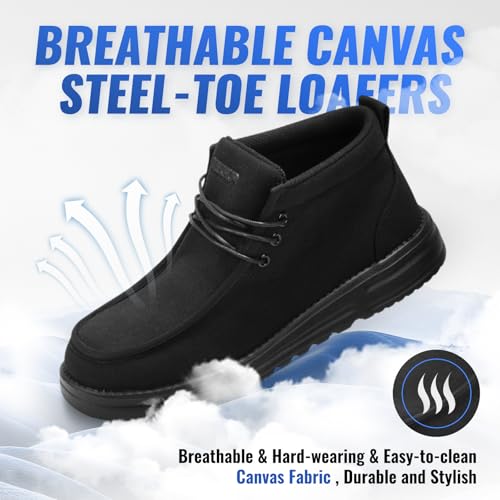Furuian Steel Toe Shoes for Men High-top Safety Shoes for Men Lightweight Work Boots Canvas Steel Toe Sneakers Comfortable Work Loafers Zapatos De Trabajo para Hombres4