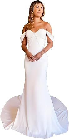 YMFFW Satin Wedding Dresses for Women 2024 Long Sleeves Bride Dress A Line V Neck Simple Wedding Gowns