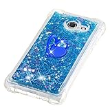 Galaxy A5 2017 Floating Case with Ring Stand Blue, Bling Glitter Quicksand Waterfall Bumper with...