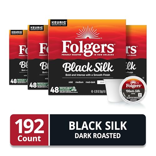 Image of Folgers Black Silk, Dark Roast Coffee, Keurig K-Cup Pods, 48-Count Boxes (Pack of 4)