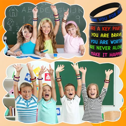 Image of JUNEBRUSHS 64pcs Motivational Silicone Bracelets Bulk Black Colored