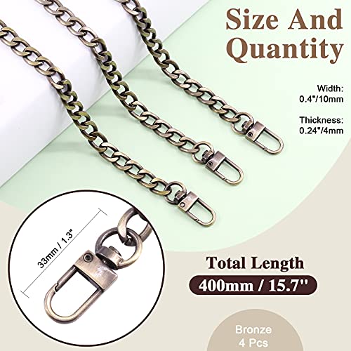 Image of 4Pcs Bronze Luxury Fashion 15.7 Inch /40cm Replacement Flat Chain Strap with Buckles Set, Flat 0.4 inch Wide Enough 2.4mm Perfect for DIY Metal Shoulder Purse Replacement(Bronze, 15.7 inch)