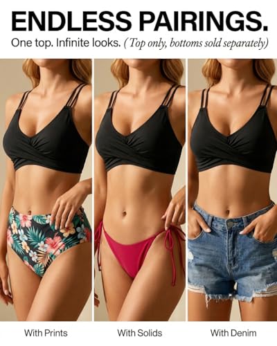 Image of Holipick Twist Front Bikini Tops for Women - Push Up Bathing Suit Top Padded Swimsuit Top