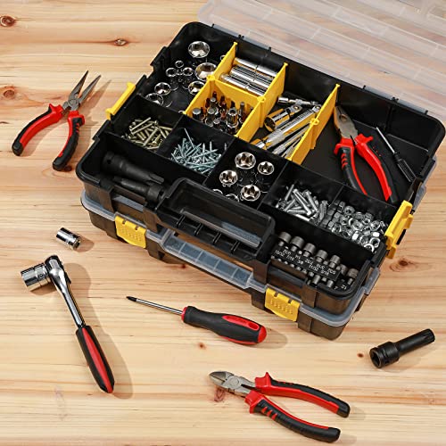 Image of Mayouko Stackable Plastic Toolbox Organizer, Interlocking Small Parts Organizer, Compartment Toolbox for Screw,Nail,Hardware, 2PCS