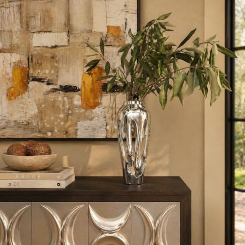 Image of Deco 79 Aluminum Metal Abstract Vase, Vase 8 inch x 8 inch x 19 inch, Silver