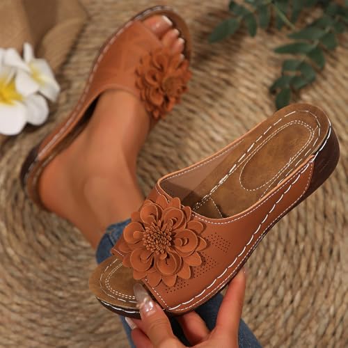 Comfortable Non-slip Solid Color Open-Toe Wedge Sandals for Women, Casual Slip Arch Support Orthopedic Slides3