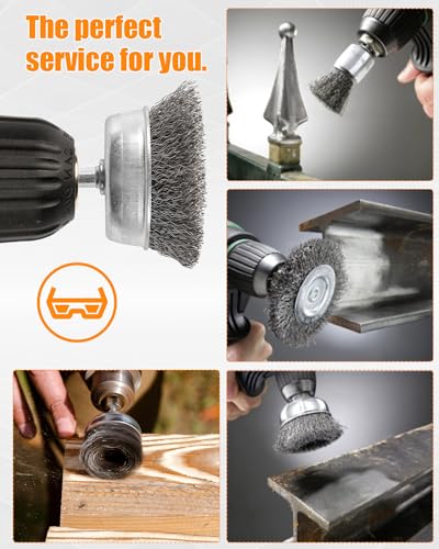 Image of 20 PCS Carbon Steel Wire Wheel Cup Brush Set with 1 /4 inch Hex Shank | Abrasive Wire Wheel, Great for Rust /Corrosion /Paint Removal - Extend Life & Reduced Wire Break Drill Attachment