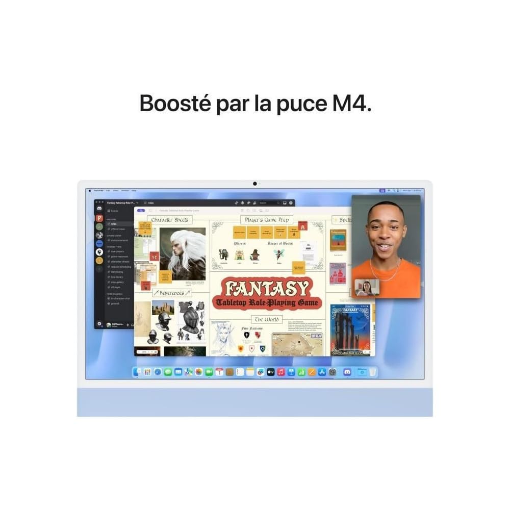 Apple iMac 24 écran retina 4,5K 256Go SSD 16 Go RAM Puce M4 CPU 8 cœurs GPU 8 cœurs Bleu