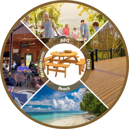 Picnic Table Bench Set For 6 Persons, Outdoor Camping Dining Table With Seat,Garden, Diy W/ 3 Built-In Benches,Wood Patio Table And Chairs With 2” Umbrella Hole, 2220 Lbs Capacity - Natural #TOP6