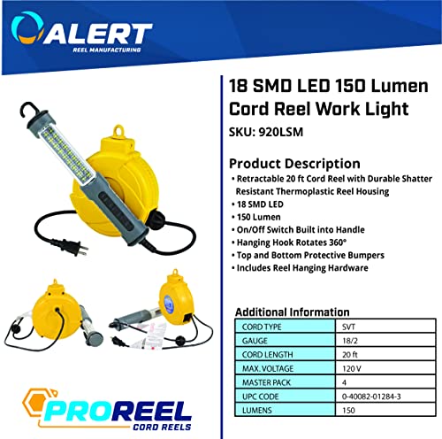 Alert 920LSM 18 SMD LED 150 Lumen Cord Reel Work Light, Pack of 1 - Thumbnail 3