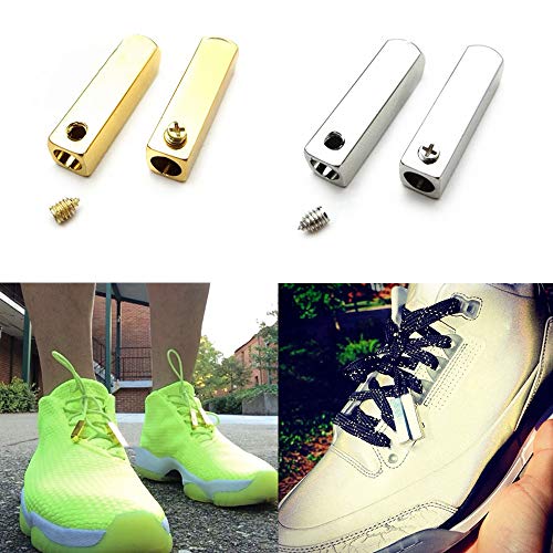 DECKER DIY Metal Aglets Shoelace Accessories Tips head Quadrilateral -Set of Four Tips and Screws - Screwdriver included (Silver)