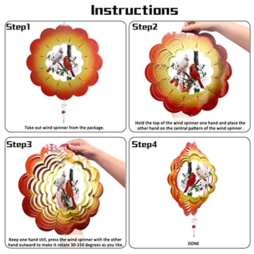 Cardinal Wind Spinner, 3D Stainless Steel Hummingbird Laser Cut Metal Art Geometric Pattern Hanging Wind Spinner, Kinetic Yard Art Decorations, Indoor Outdoor Garden Decor (Cardinal) #TOP3