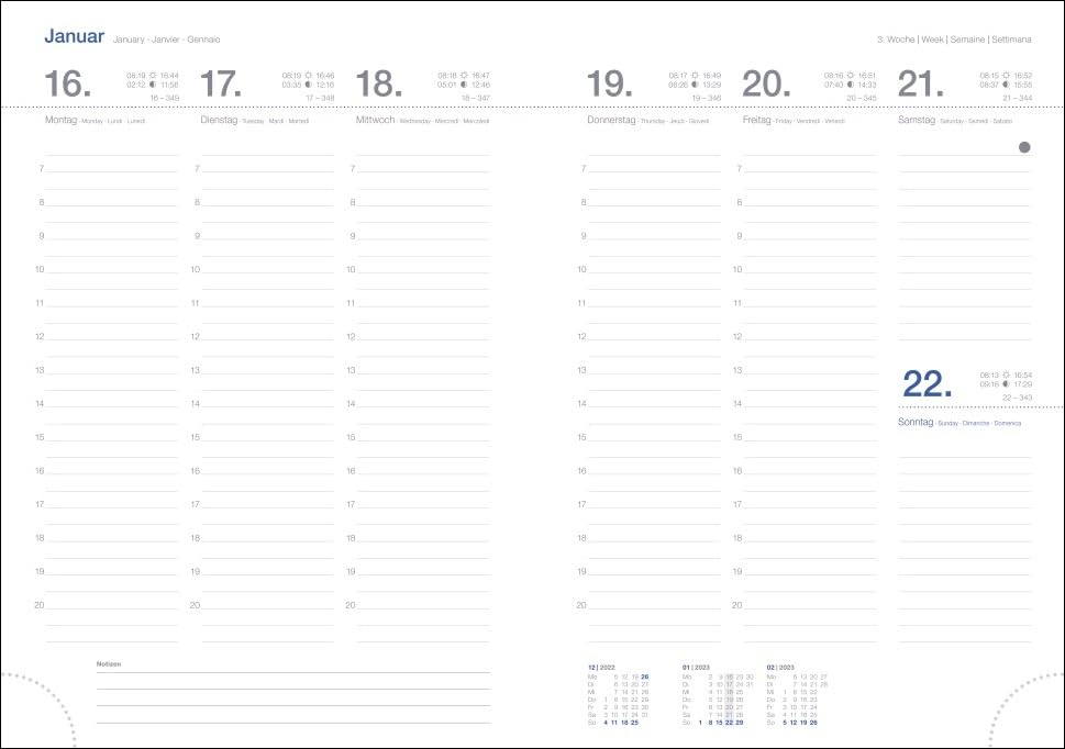 Wochen-Cheftimer A5. Blauer Terminkalender 2023. Buch-Kalender mit Lesebändchen und Eckperformation. Wattierter Taschenkalender zum Planen von Terminen.