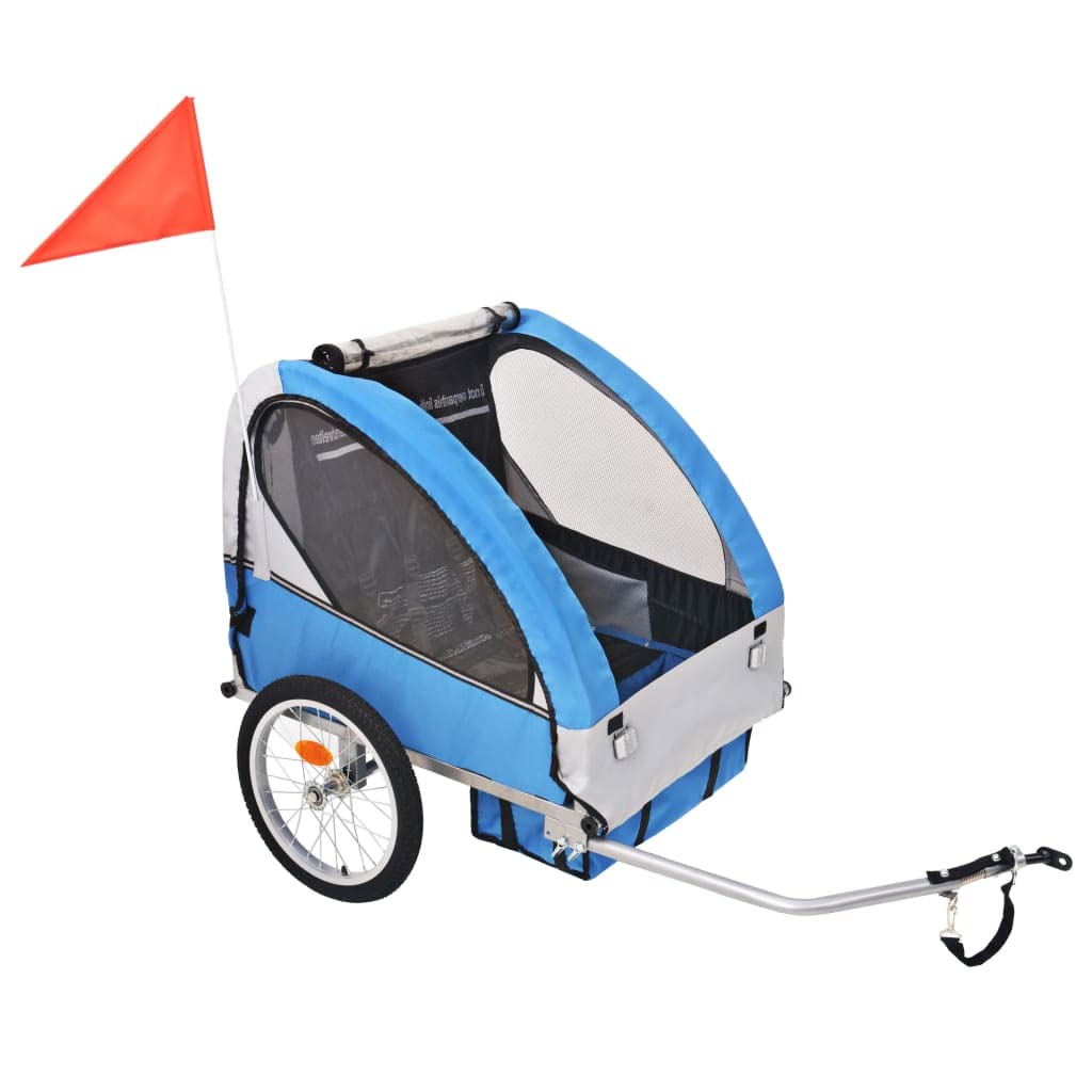 JKYOU Rimorchio Bici Bambini Grigio e Blu 30 kg