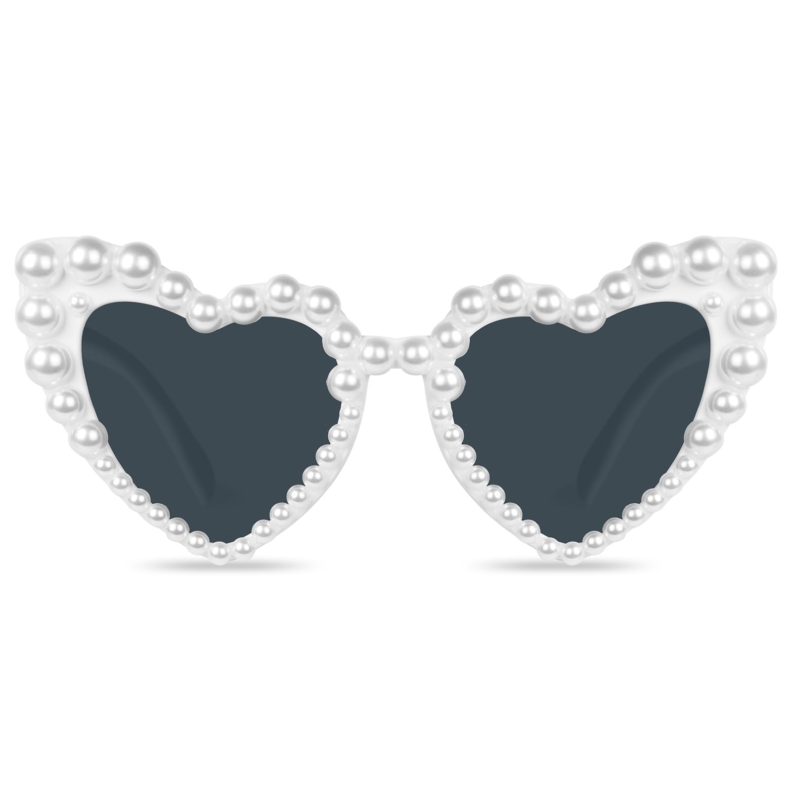Ainiv Herz Sonnenbrille Perle, Sonnenbrille Herzform mit Perlenverzierung, UV400 Sonnenschutz und UV-Schutz Modische Retro Herz Brille für Braut Hochzeit Party, Geburtstagsfeier, Fasching, Karneval