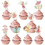 Fairy Cupcake Toppers Birthday Decorations - 45PCS Fairy Cake Topper, My Fairy First Birthday Party Decorations, Enchanted Forest Garden Fairies Theme Baby Shower Cupcake Party Supplies
