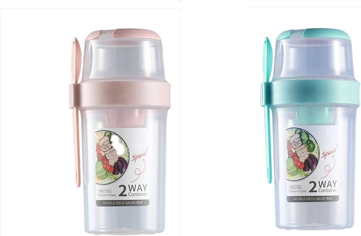 2 pieces salad meal shaker cup with fork salad container