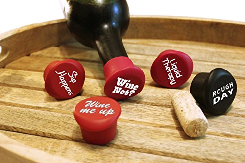 5 Funny Wine Stoppers - Perfect As Wine Accessories Or Wine Gifts For Women - Set Of 5 Funny Silicone Wine Bottle Stopper. A Great Christmas Gifts For Women Or Men. Better Than Wine Corks. #TOP4