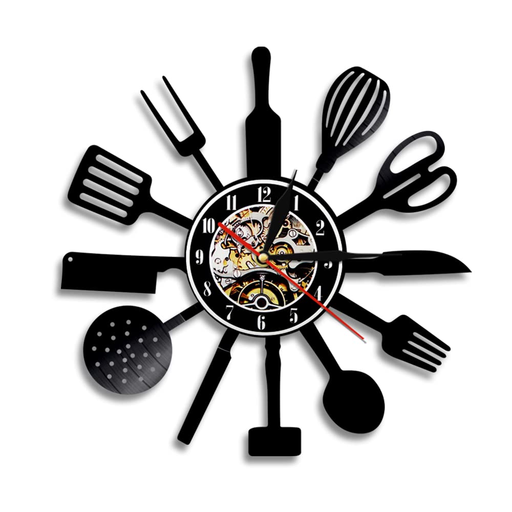 Smotly Without Light Vinyl Wall Clock, Kitchen Kitchenware Pattern Modern, Home Decor Silent Manufacture Wall Clock Gift. (Without Light)