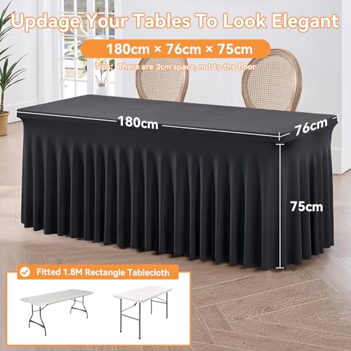 Housse de table banquet noire spandex jupe nappe rectangulaire 1.8m