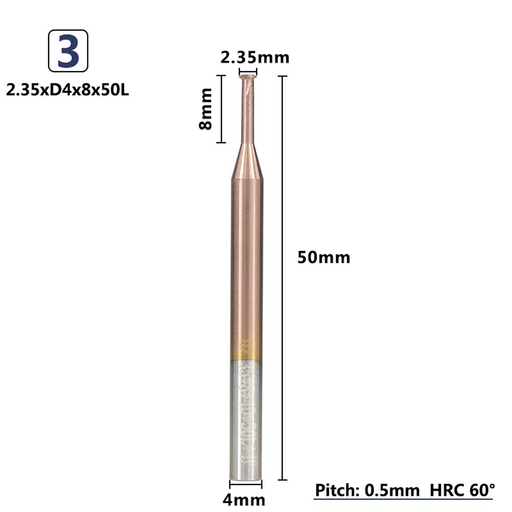 1Pc Ticn Beschichtung Gewindefräser P0.25-P0.8 Einzelgewindefräser Hartmetall-Fräser,P0.5*D2.35*D4*8 * 50L