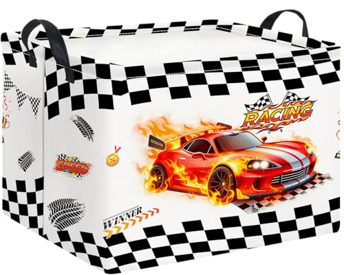 Image of Rectangle Storage Basket with Handles for Kids,Cute Organizer Toy Bin,Gift Basket for Boys and Girls,Room Decor(Race Car)