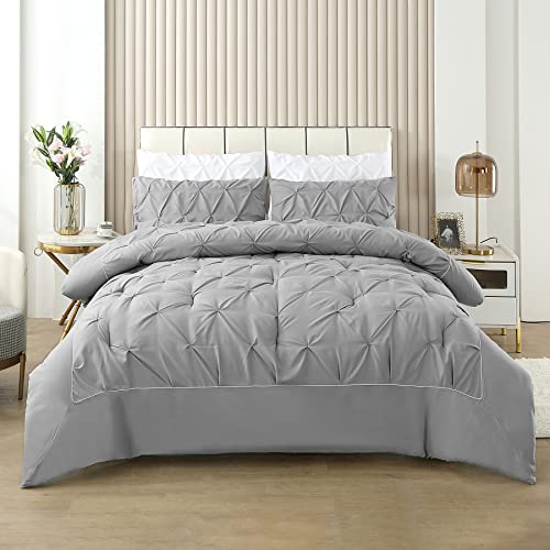 Touchutopia King Size Comforter Set, Pinch Pleat Luxurious King Bedding Set, Grey King Comforter Sets Ultra Soft For All Season (1 Comforter, 2 Pillowcases) #TOP4