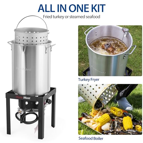 30 QT. Seafood Boil Pot and Burner Kit 50,000 BTU Turkey Deep Fryer with Basket and Burner Set Crafish Boiler, Ideal for Cooking Turkey, Crawfish, Crab - Image 6