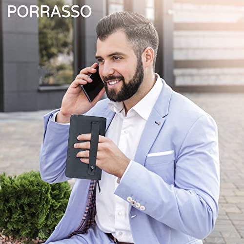 PORRASSO Men's Wallet Leather Clutch Bag Card Holder Cell Phone Purse Long Wallet with 8 Card Slots Black2
