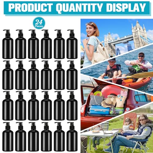 Image of CroBlissful 24 Pcs Empty Plastic Pump Bottles 8oz Refillable Lotion Pump Bottle Containers with Dispenser for Shampoo, Conditioner, Face Cream, Massage Oil, Liquid Soap (Black)