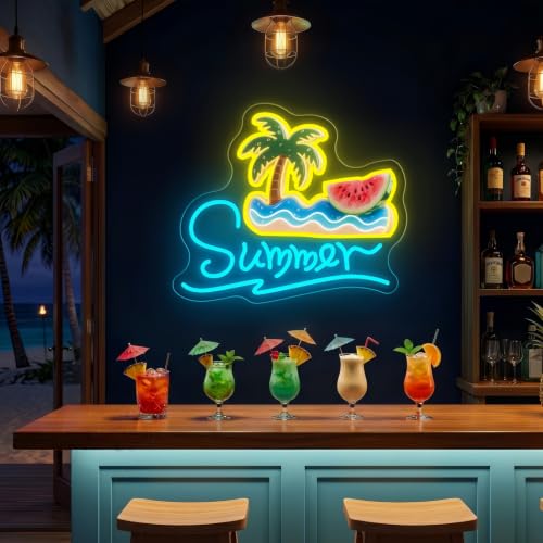 Summer Neon Sign Tropical Beach Bar Wall Decor 17.7x15 Inch