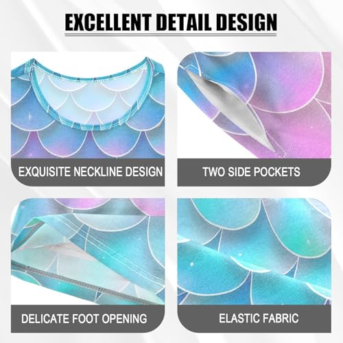 ALAZA Mermaid Fish Scale Romantic Pajamas Short Sleeve 2 Piece Sleepwear Top and Bottom Pajama Set Unisex4