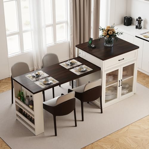 Skepphlay 83.1” Kitchen Island with Extendable Dining Table for 4,